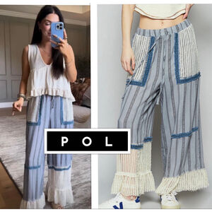 NEW Pol Boho Denim Patchwork Free People Style Crochet Wideleg Flare Pant size M